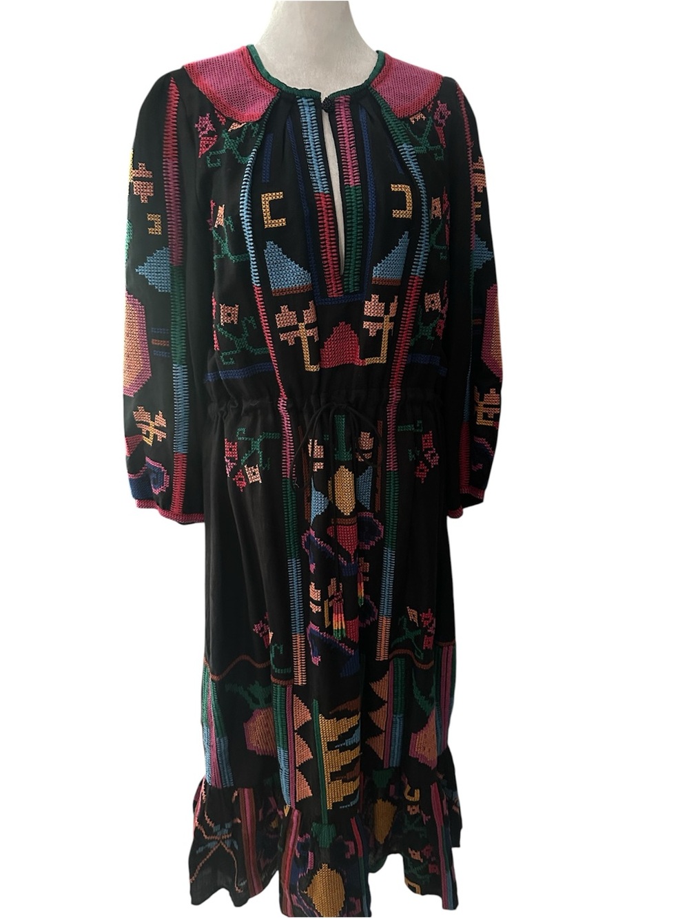 Farm Rio black cross stitch midi dress size Large - Picture 3 of 7